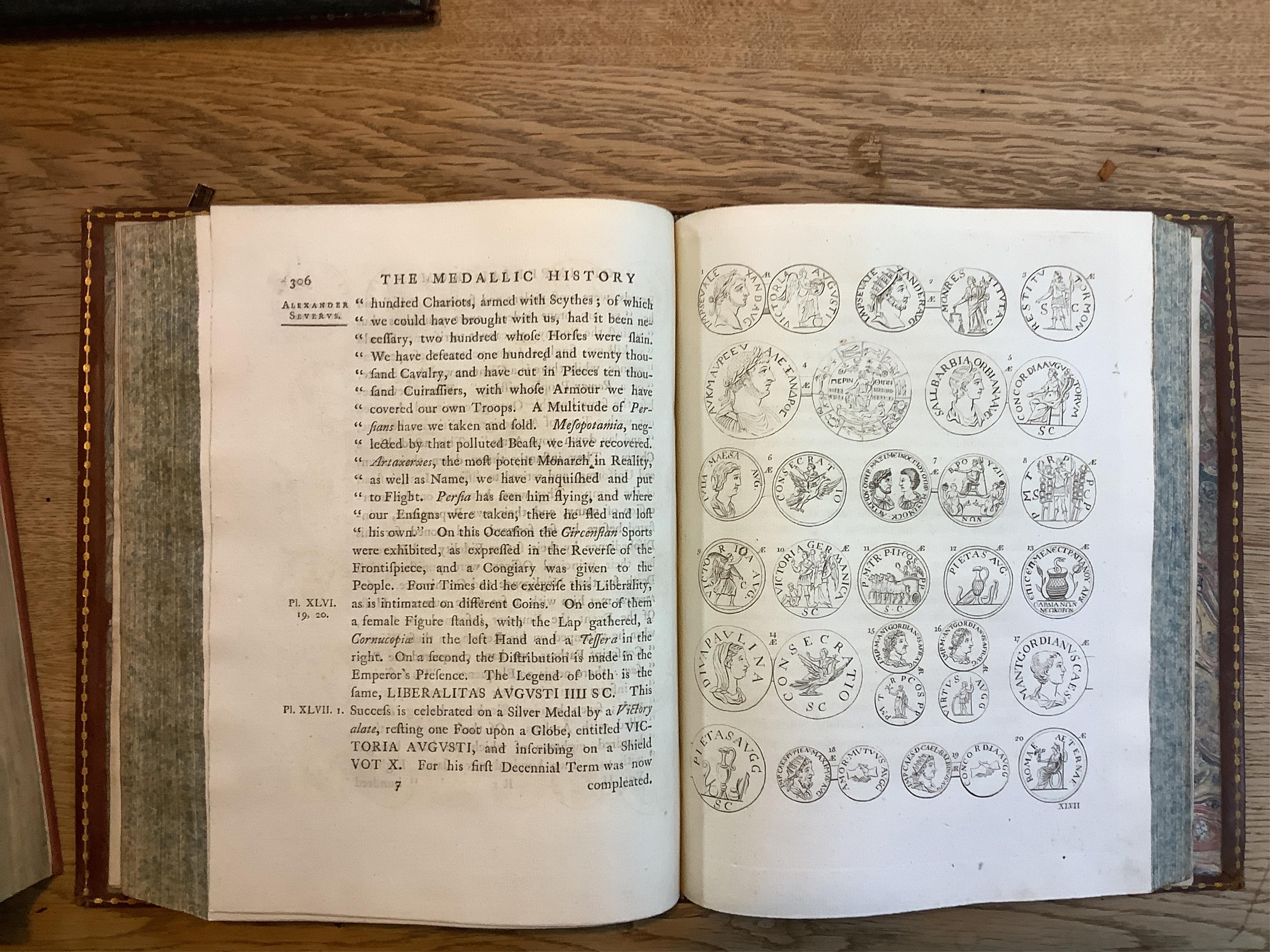 Cooke, William. The Medallic History of Imperial Rome From the first Triumvirate, under Pompey, Crassus, and Caesar, To the removal of the Imperial Seat, by Constantine the Great,.. London 1781, first edition, 4to, 2 vol